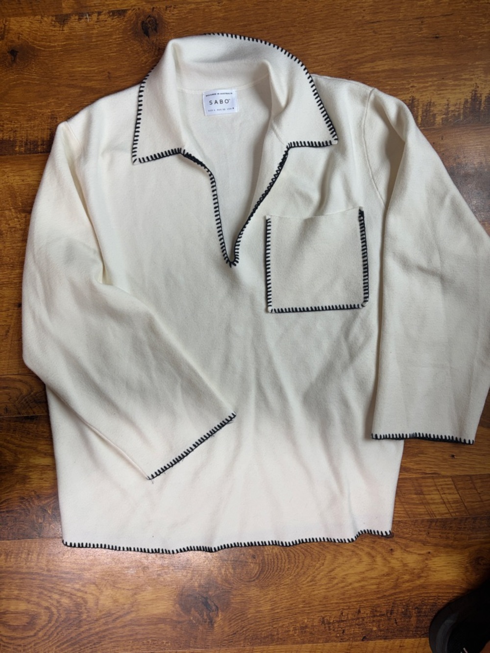 Women’s Cream Knit Polo Sweater with Contrast Stitching